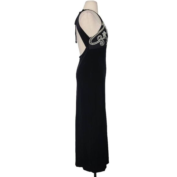 Vtg 90s Zum Zum Niki Livas Black Velvet Maxi Dress‎ Sz S Beaded Halter Open Back - Picture 4 of 11